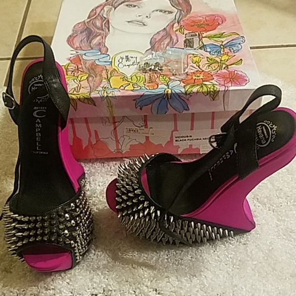Jeffrey campbell-vicious black fuchsia heels - Picture 2 of 4